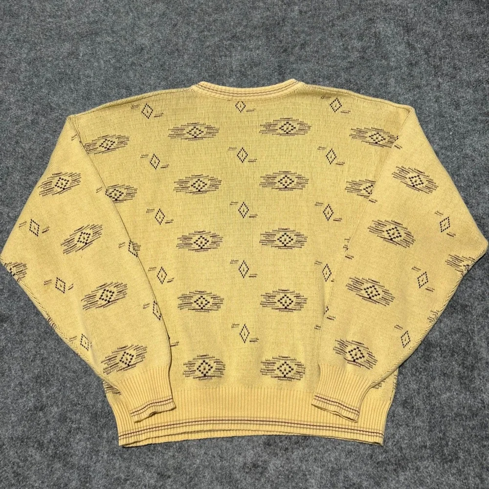 Vintage Southwestern Geometric Knit Sweater Yellow Skater Baggy Retro Size XL‎